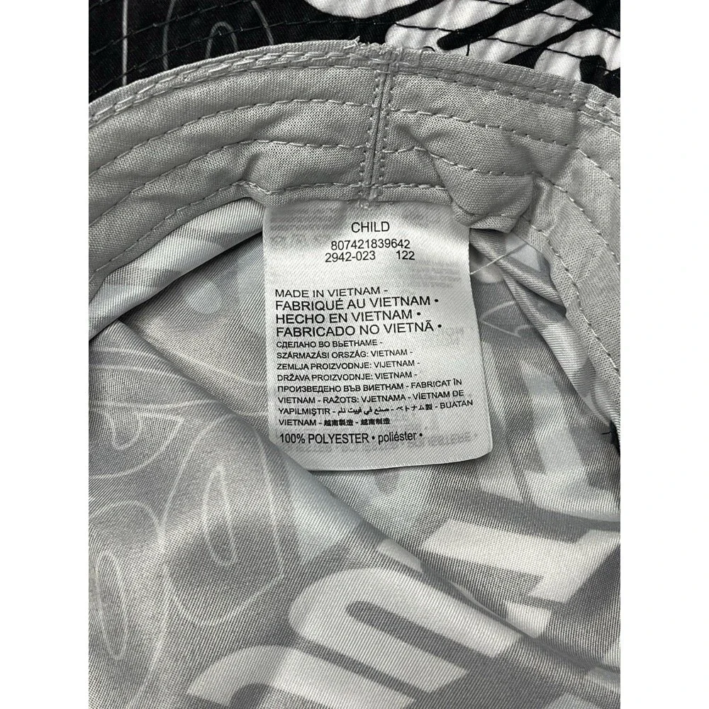 Nike Dri Fit Child’s Black And White Spellout Logo Bucket Hat UPF 40 YOUTH